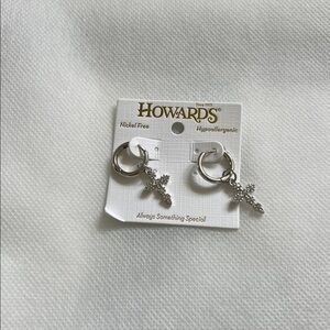 Howards Silver Crystal Cross Hoop Earrings